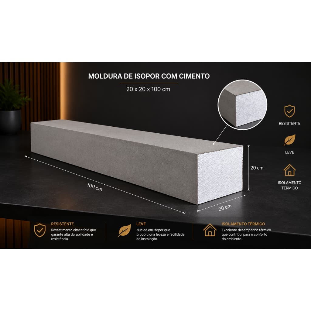 Moldura Externa Viga com Revestimento Cimentício – Alta Qualidade para Fachadas 20x20x100cm (1 UNID)