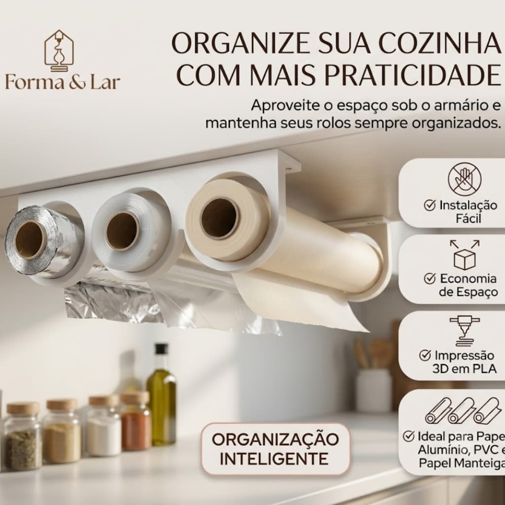 Suporte Porta Rolos Papel Alumínio Filme Papel Manteiga Ajustável Organizador armário cozinha Cozinha