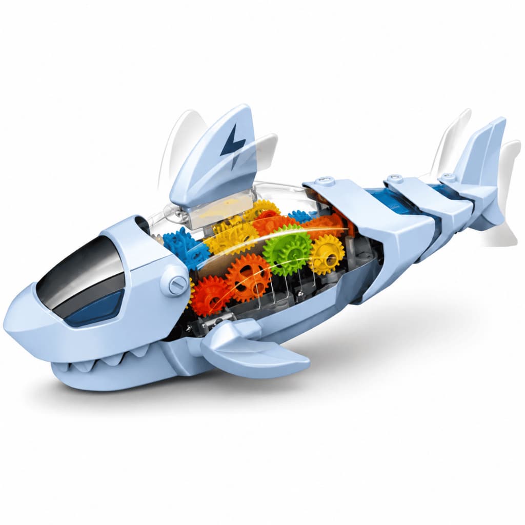 Brinquedo Mega Tubarão Braskit 720-4 Infantil Luz Som Movimento Sensor Engrenagens Coloridas Azul