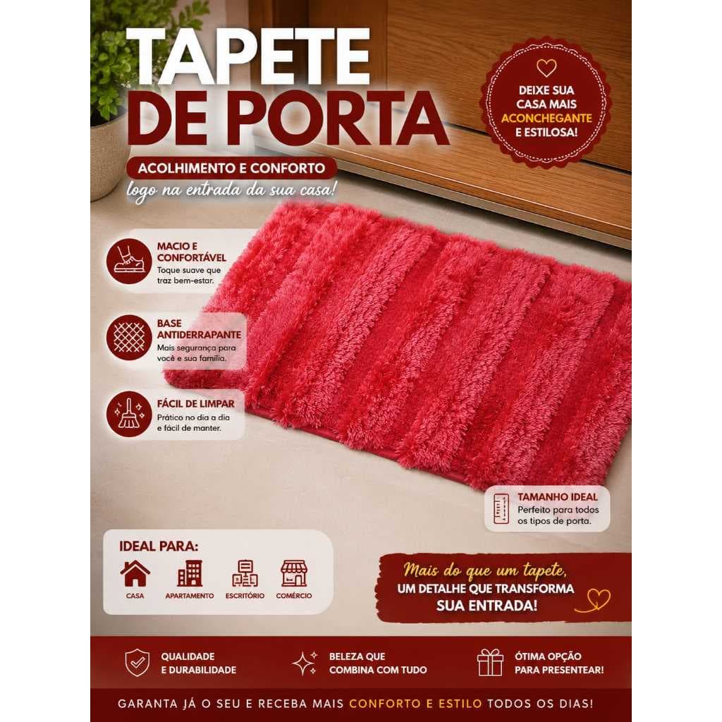 Tapete de Porta Felpudo Antiderrapante Macio Lavável Luxo Decorativo para Entrada de Casa
