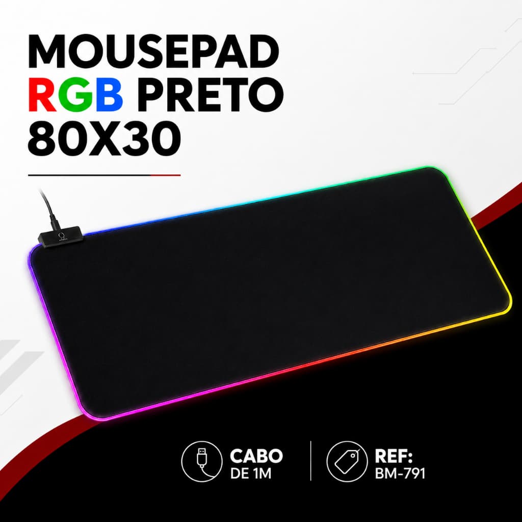 Mouse Pad Gamer Borda Led Rgb 13 Cores 80x30x4cm Impermeável