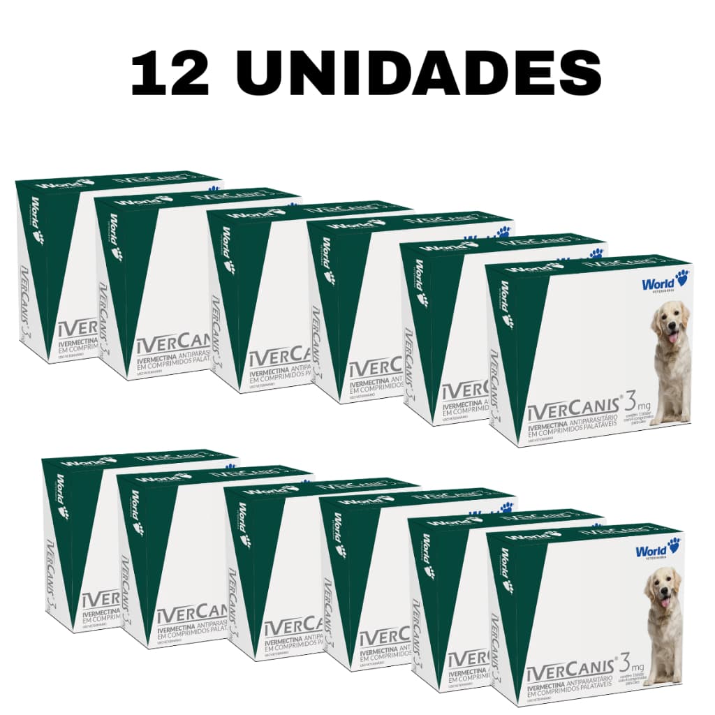 Ivercanis World Remédio Para Cães carrapatos pulgas sarna 3 Mg Dura 6 Meses 4 Comprimidos 15 a 30 Kg