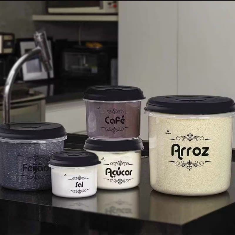 Kit Potes Mantimentos com 5 peças Plástico Porta Mantimentos para Cozinha Alimentos BPA Free