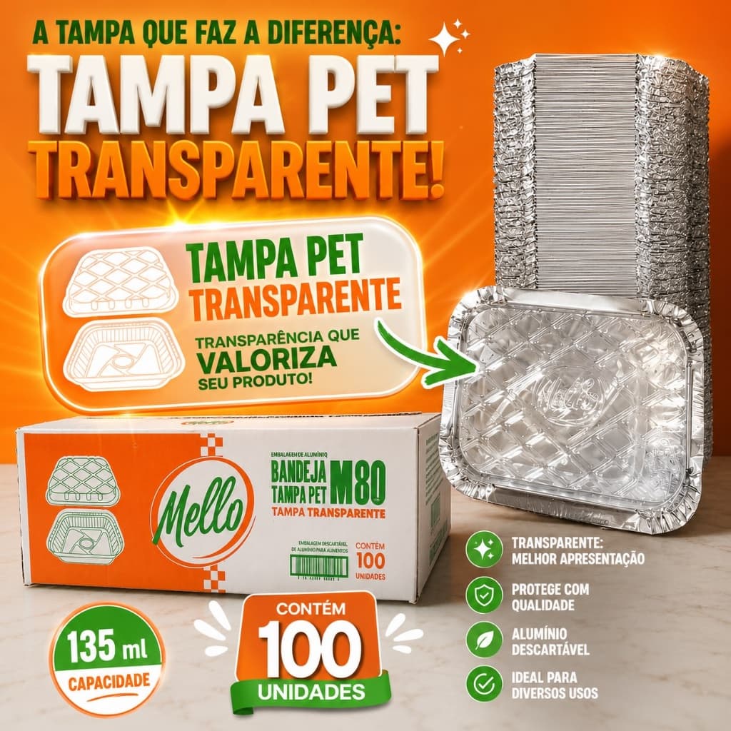 Marmita Marmitex Marmitinha de Alumínio 135ml CX 100 UN Tampa Transparente