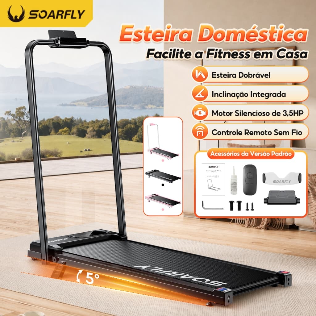 SOARFLY Esteira Ergométrica Elétrica 3.5HP Silenciosa Dobrável com Bluetooth 14km/h Capacidade Uso Residencial 127V/220V