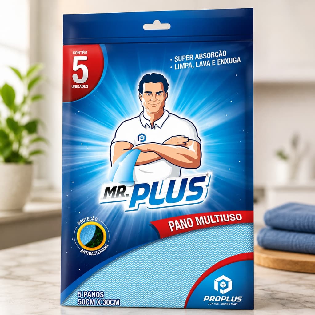 Pano Multiuso Mr. Plus 5 Unidades – Super Absorção, Limpa Lava Enxuga 50x30cm