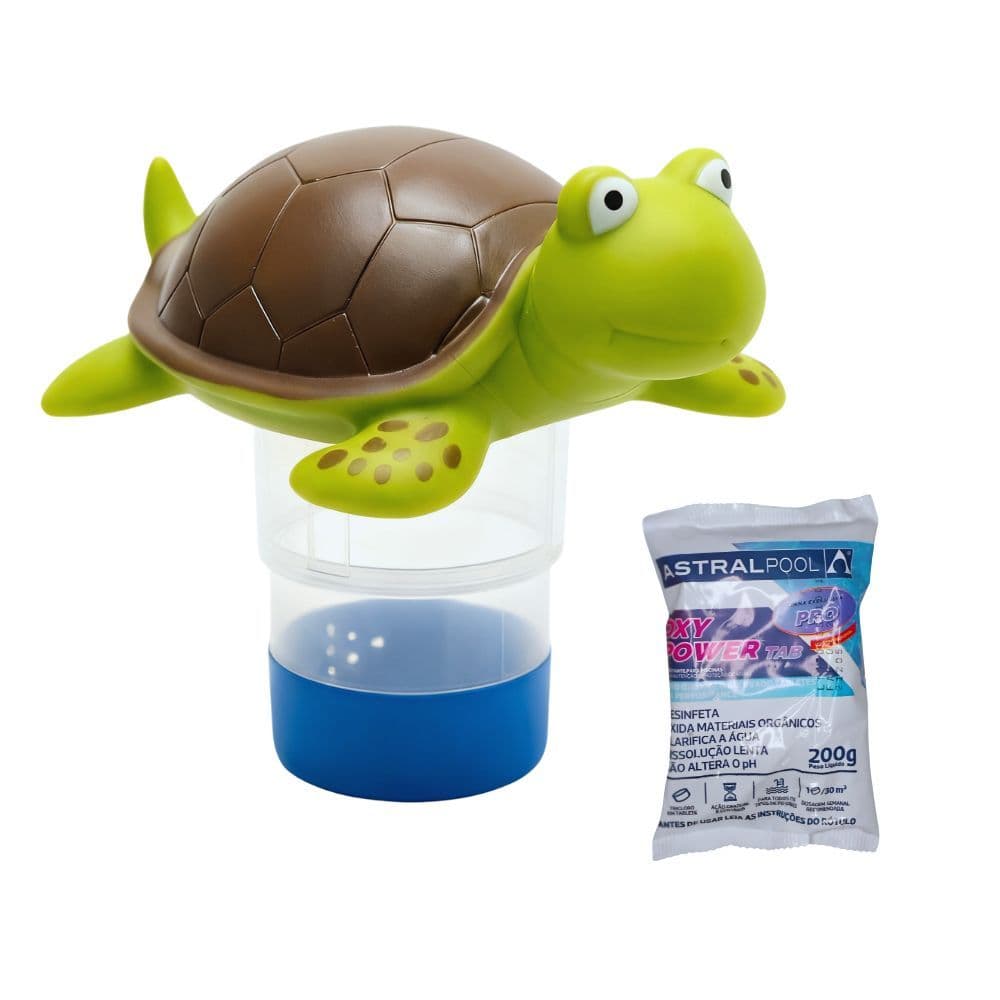 Kit Clorador Flutuante de Tartaruga + 01 Pastilha de Cloro para Piscinas