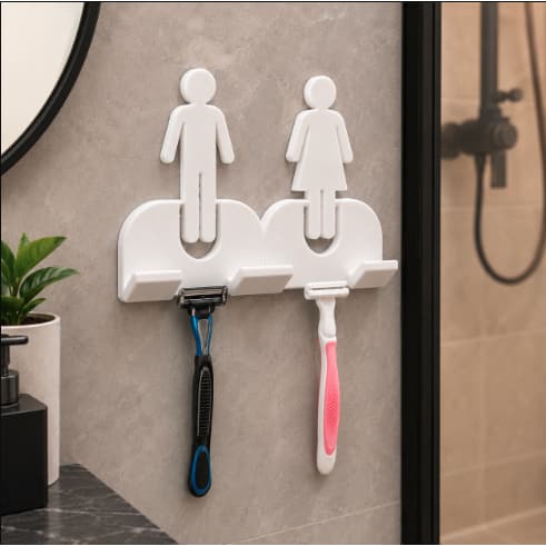 Porta Gilete de Parede Duplo Suporte Para Barbeador e Depilação Banheiro Lavabo Sem Furos Casal Prático