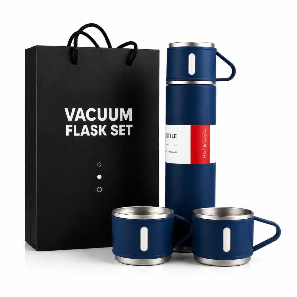 Garrafa Térmica Vacuum 500ml Aço Inox 3 Xícaras Viagem Trabalho Camping Azul