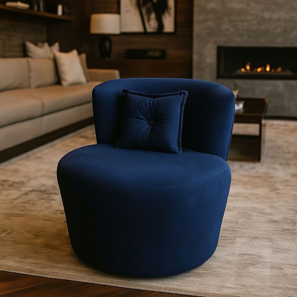 Poltrona Sofie Orgânica Curva Com Almofada Estofada Camarim Penteadeira Quarto Suede Azul Marinho
