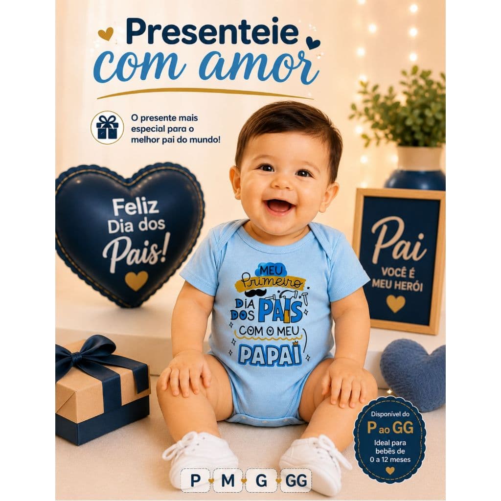 Body Bebê Menino Meu Primeiro Dia dos Pais Presente Papai Algodão Homenagem Algodão Temático