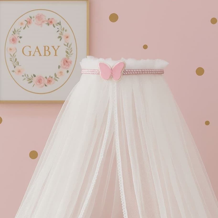 dorsel para berço menina borboleta rosa com perolas brilhantes