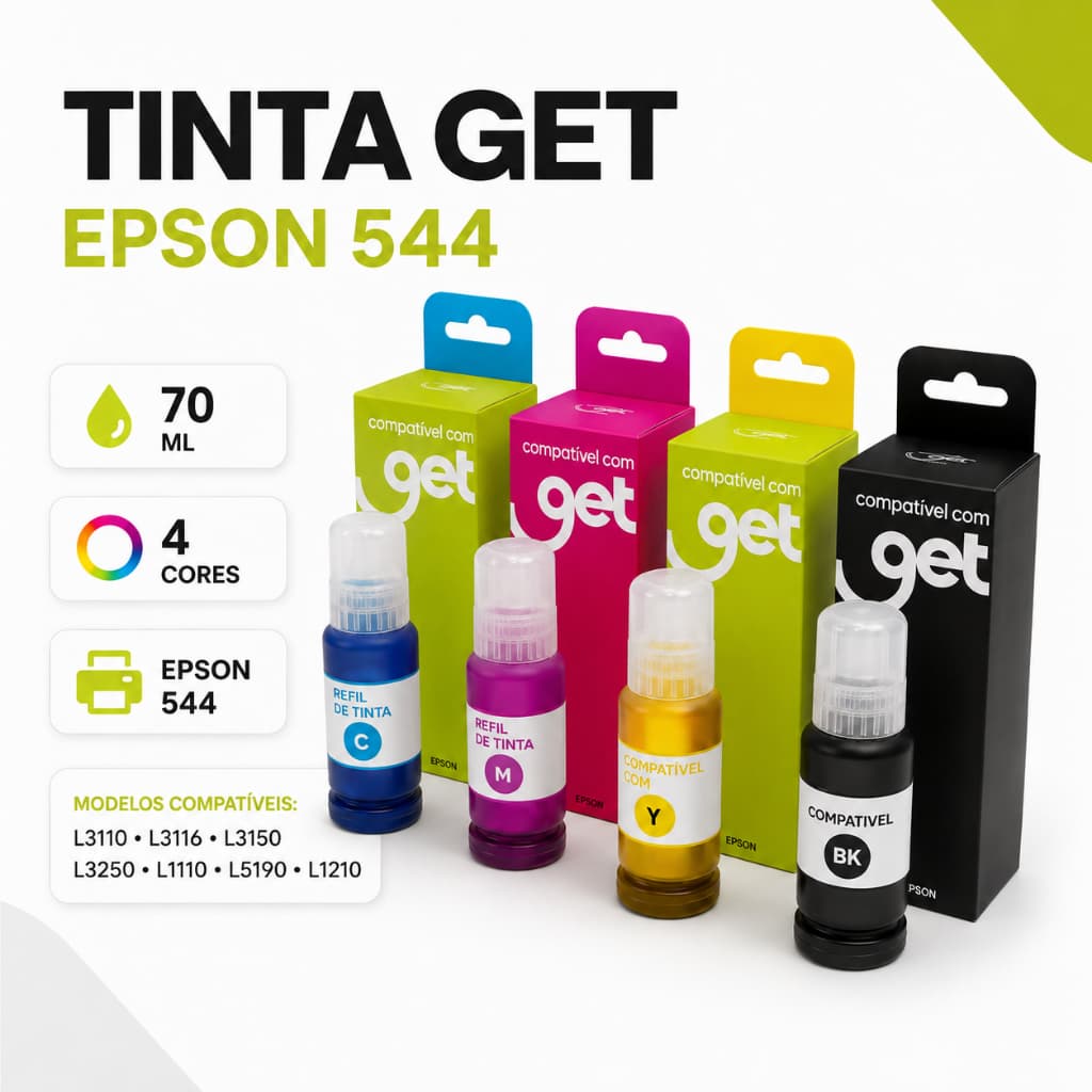 Kit 3 Tintas Compatível Impressora Epson Get 544 Preto 70ml