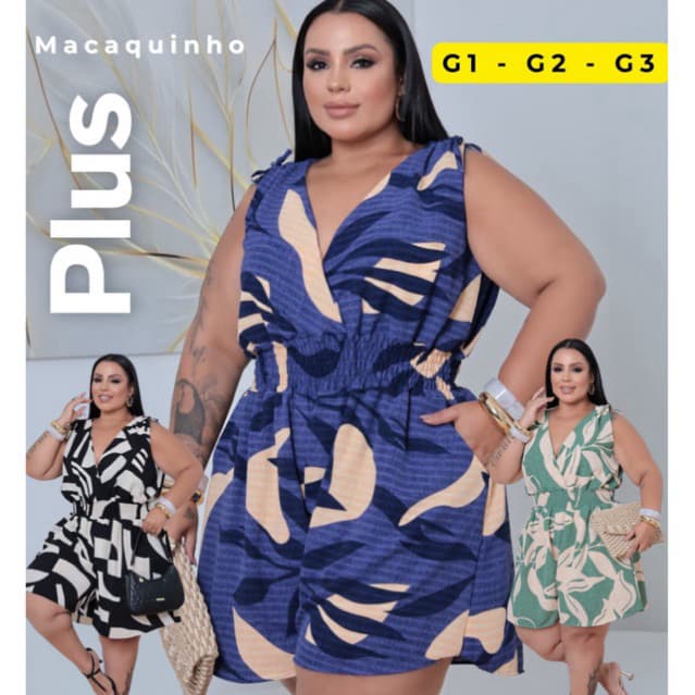 Macaquinho Plus Size Estampado Praia Verão G1 G2 G3