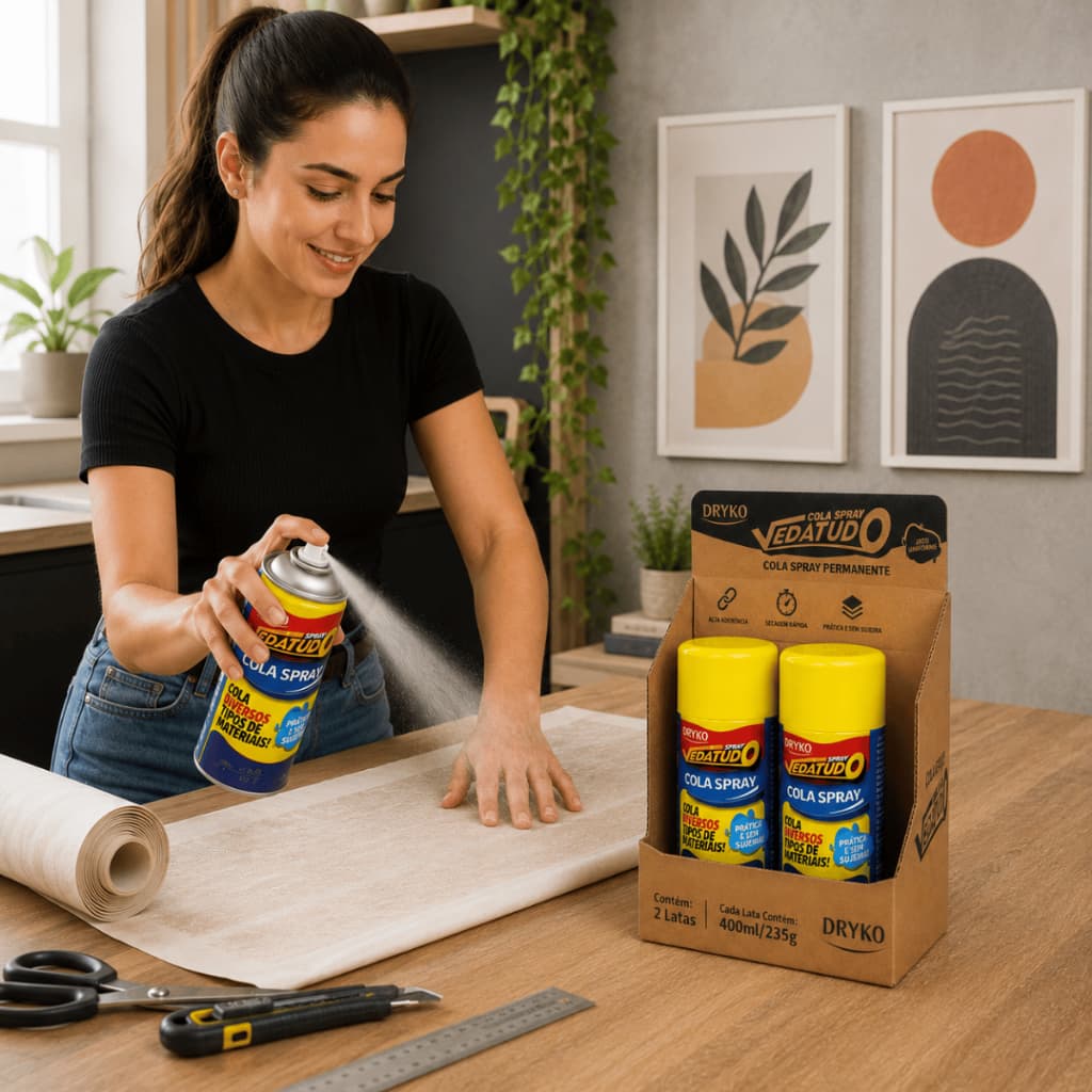 kit 2 Colas Spray Secagem rápida para Papel de parede, Tecidos, Couro, Artesanato, EVA, Isopor Dryko
