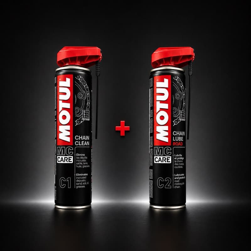 Kit Motul C1 Chain Clean + C2 Chain Lube Road 400ml Limpa e Lubrifica Corrente de Moto Original