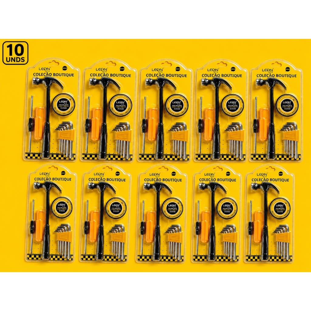 Kit 10 Jogos de Ferramentas Leon GTS Completo Martelo Chaves Allen Chave de Fenda Multiuso