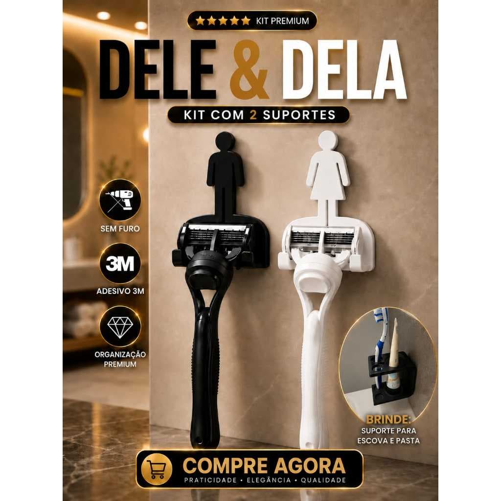 Porta Barbeador Parede Com Fita 3M Suporte Gilete Banheiro Organizador Sem Furo Top + Brinde