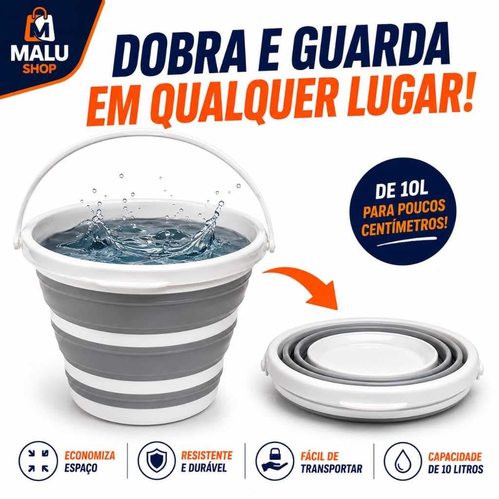 Balde Retrátil De Silicone 10L Original Powermaid Dobrável Resistente Lavanderia Portátil Promoção