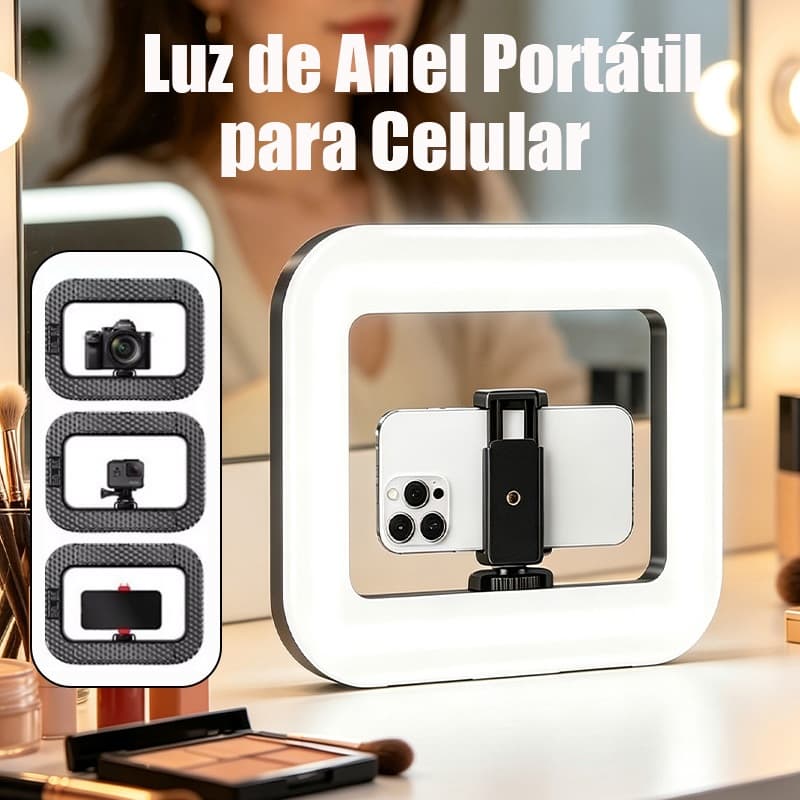 Ring Light Luminária Led Clipe Portátil Suporte Celular 3 Cores Recarregável Selfie Live Vlog