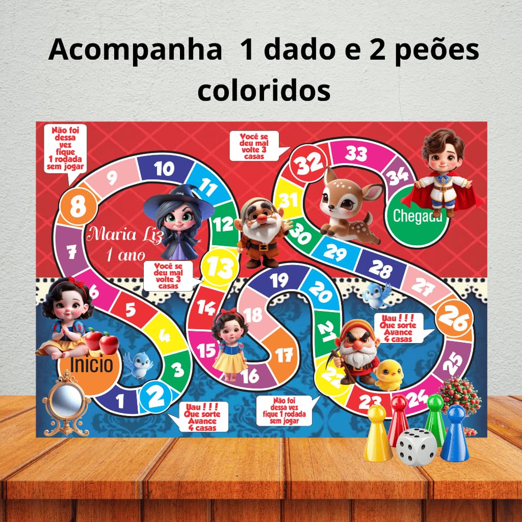 Jogo de tabuleiro para lembrancinha de aniversário/ kit festa/ personalizados - BRANCA DE NEVE BABY