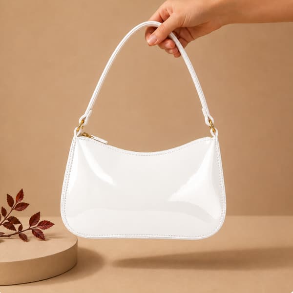 Bolsa Tiracolo Verniz Branca Meia Lua Tote Baguete Luxo Compacta Casual Leve Dia Dia Durável Pequena Estilosa Fashion