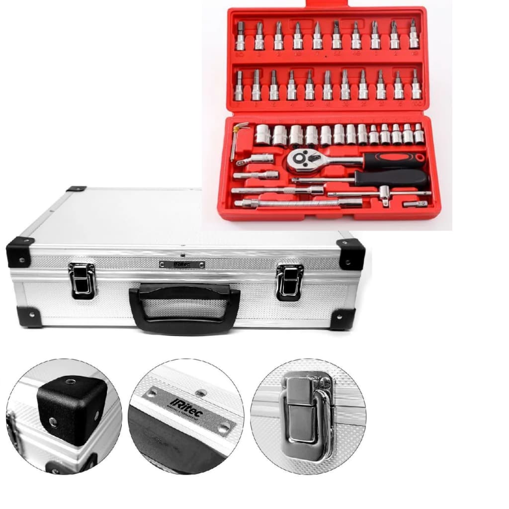 Maleta de Aluminio para Ferramentas + Jogo De Chave 46 Peças Soquetes
