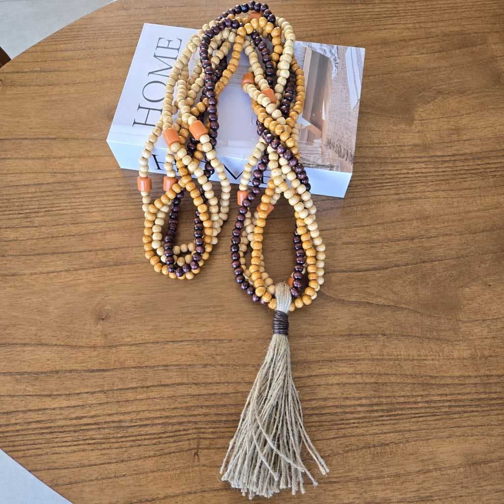 Colar Decorativo de Mesa Madeira Artesanal Modelo Maria 93cm | Decoração Boho Rústica