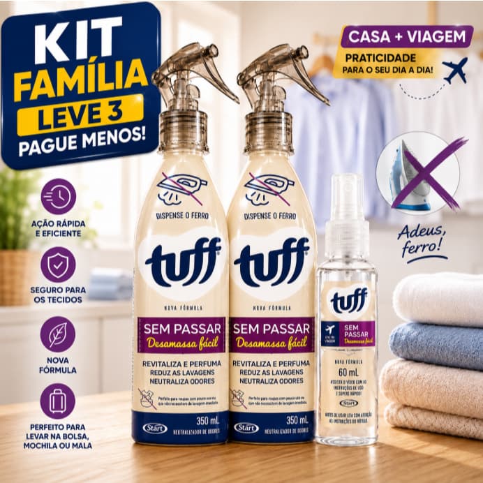 Kit Tuff Sem Passar Spray Borrifador Gatilho Desamassa Fácil Perfuma Neutraliza Odores 350ml e 60ml
