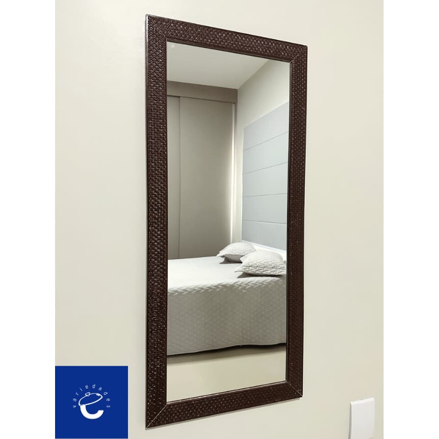 Espelho 40x90 MARROM TABACO Com Moldura Decorativa Em Madeira e Parte Traseira com Eucatex, Sem Grau