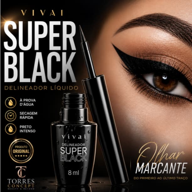 Delineador Liquido A Prova D Agua Super Black Vivai Olhar Marcante Secagem Rapida Longa Duracao 8ml