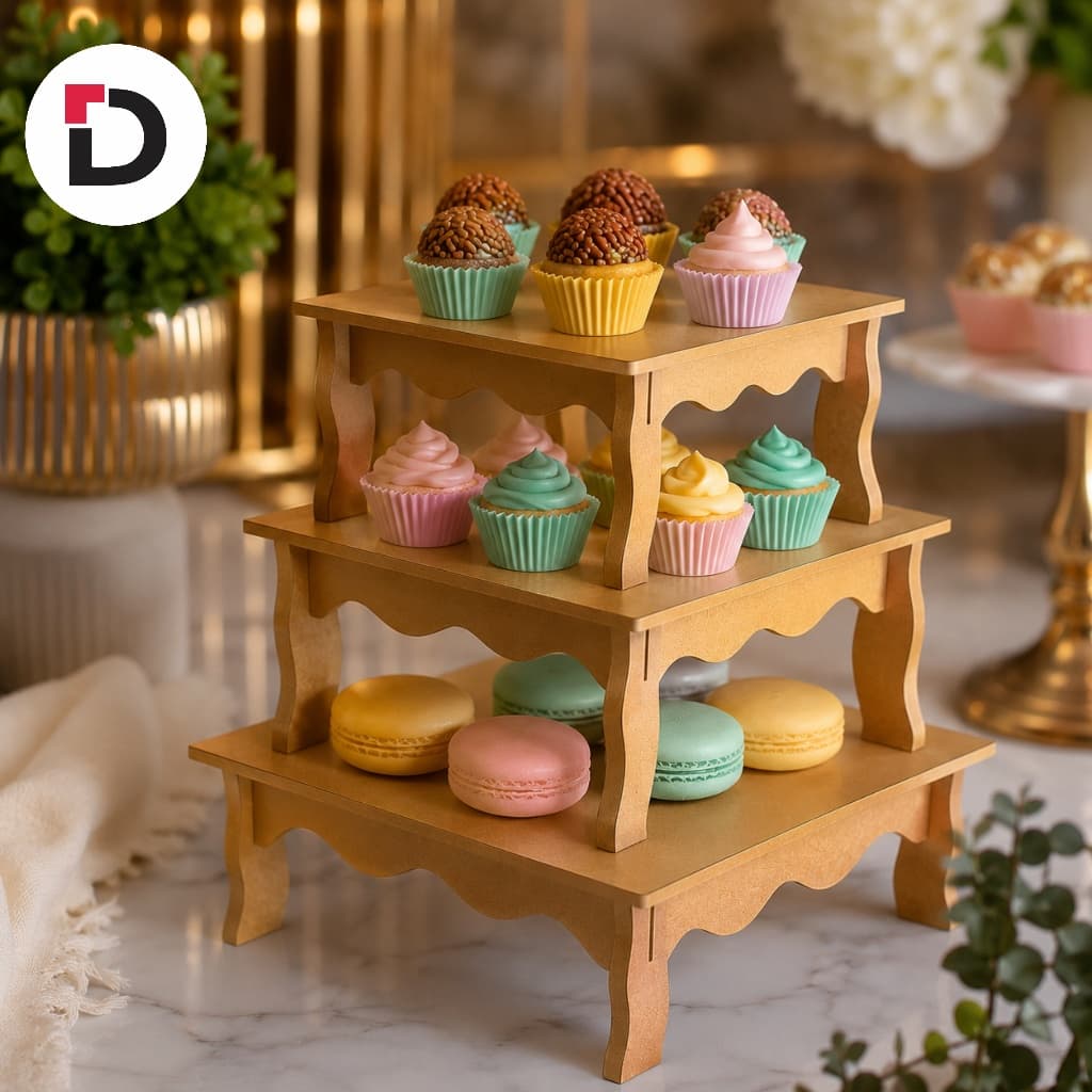Expositor Trio Bandeja COM PÉ Em MDF  Porta Doces Lembrancinhas Decoração Festa - Decoração Festiva