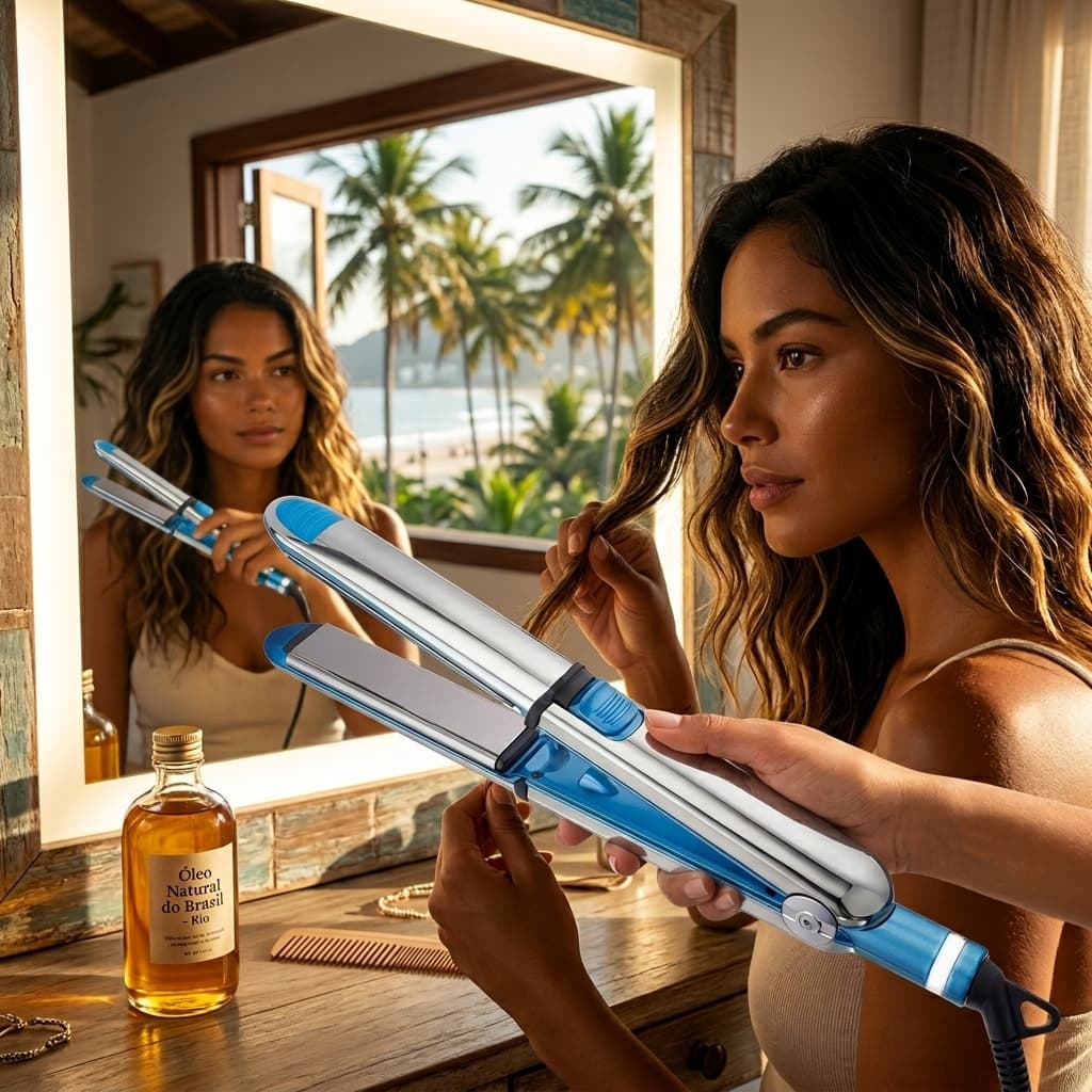 Prancha Nano Titanium Optima 3000 Profissional Chapinha Alisador De Cabelo 465F Bivolt Inox Para Salão E Progressiva