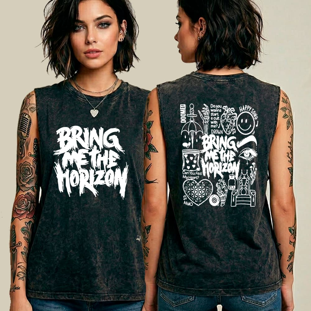 Camiseta Regata Manchão Oversized Estonada Bring me The Horizon Banda Rock Metal Gotico Punk Unissex