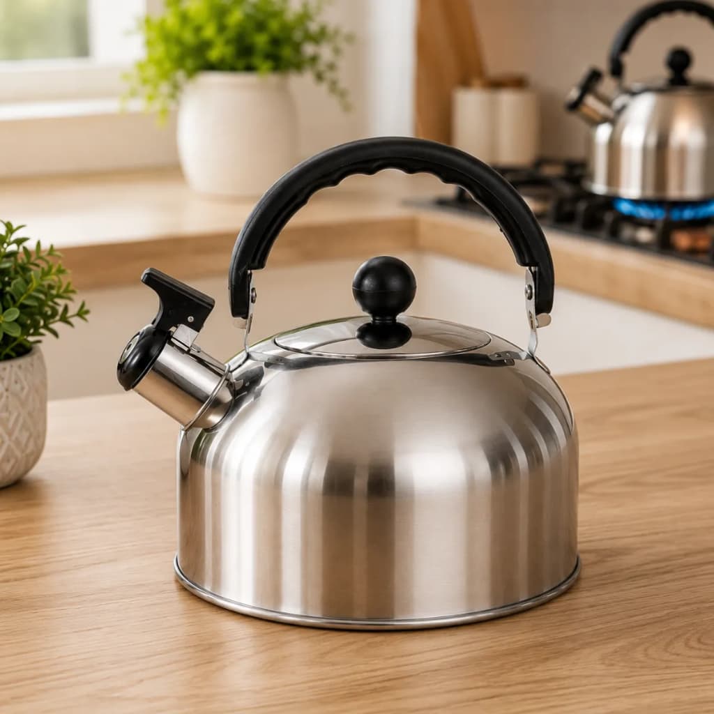 Chaleira Inox com Apito 2L Tampa Alça Térmica para café Chá Bebidas Fogão Ferve rapido Luxo