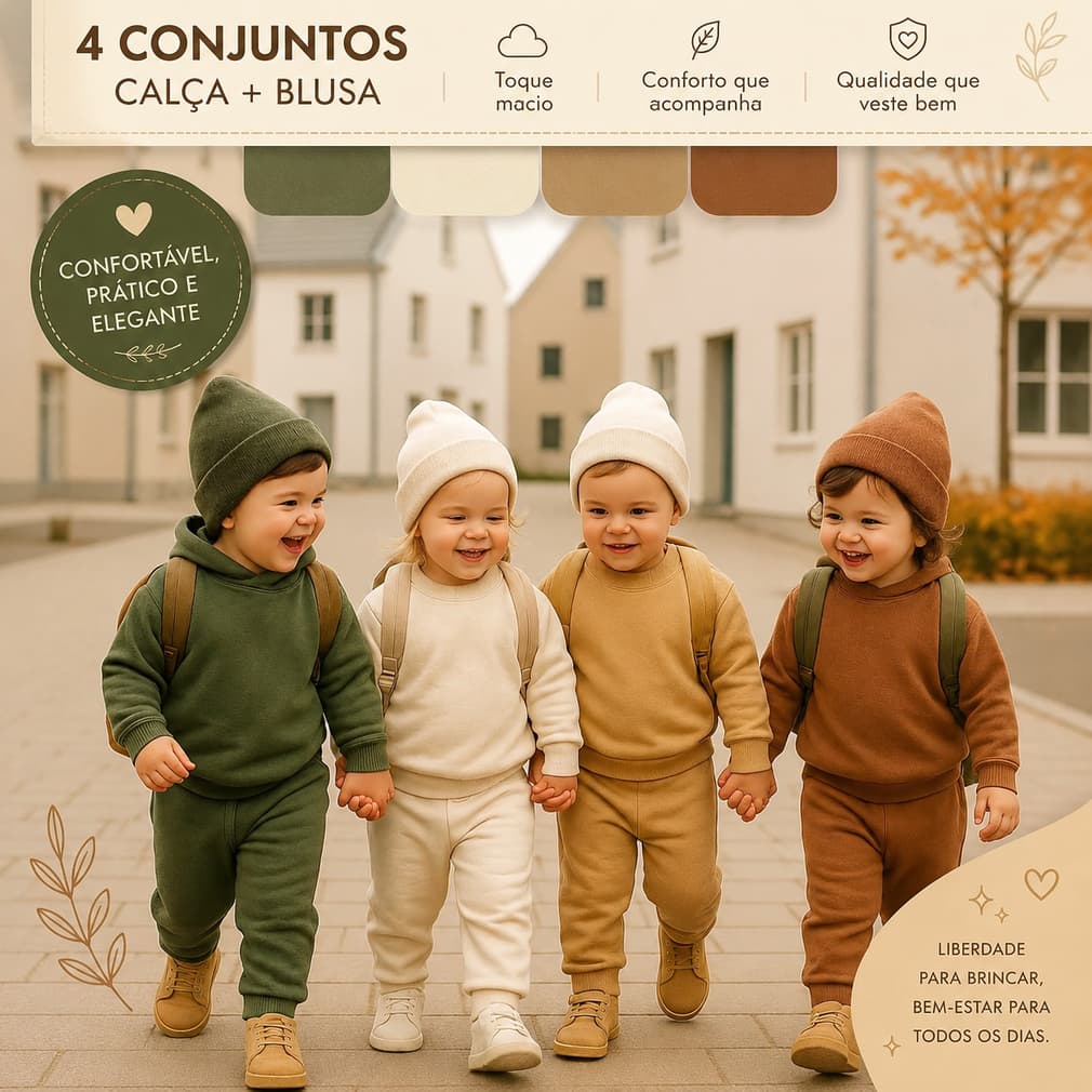 kit 8 peças moletom felpado bebê infantil 1,2,4 anos