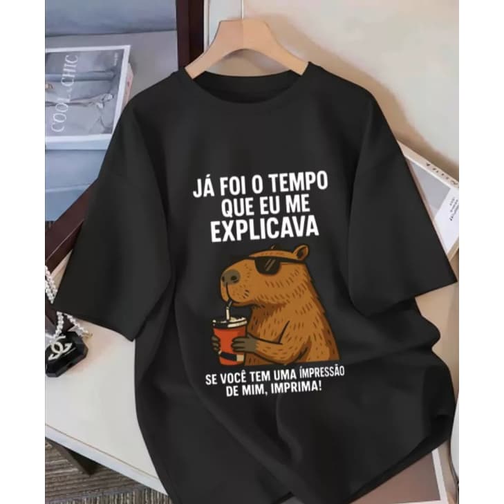 Camiseta Camisa 100% Algodão Blusa Delicada Fofa Casual Meme Engraçada Estilosa Capivara