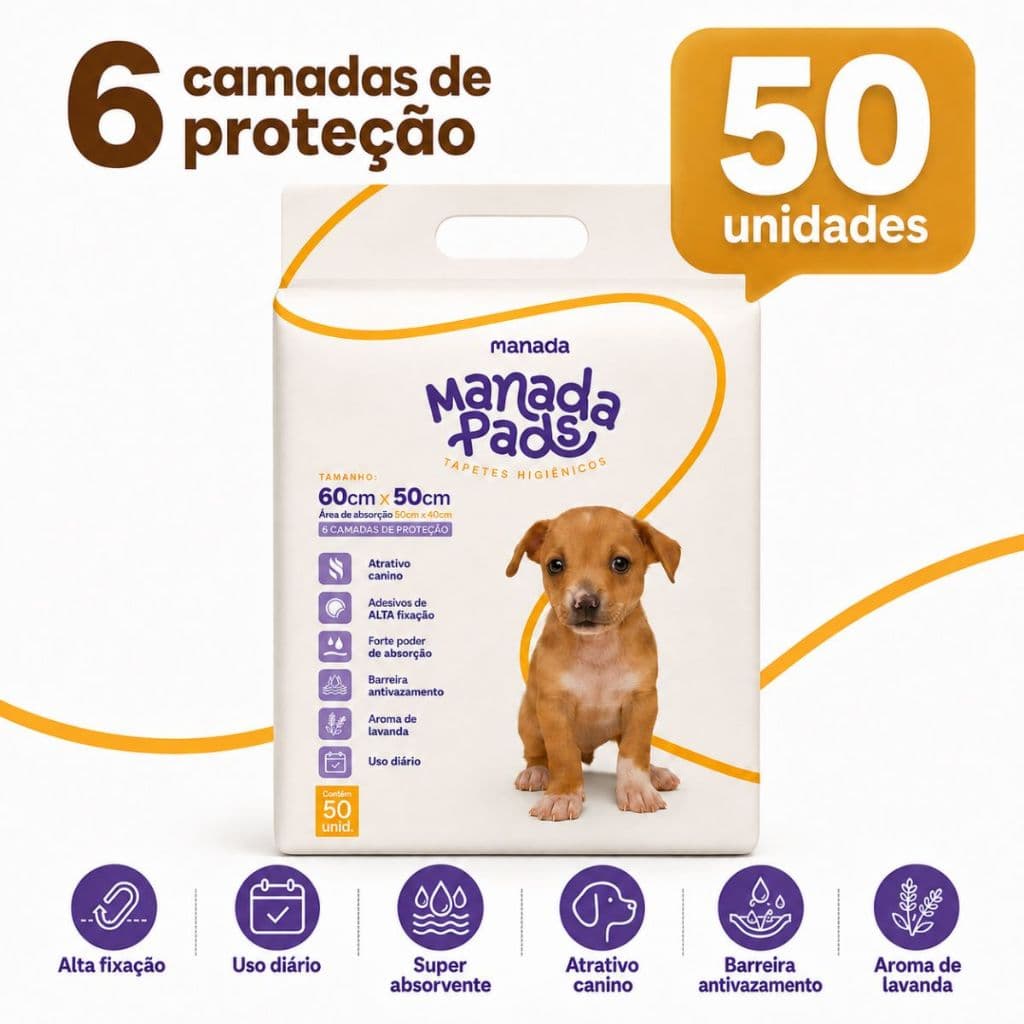 Tapete Higiênico Para Cães Manada Pads Neutro 50cmx60cm 50Un