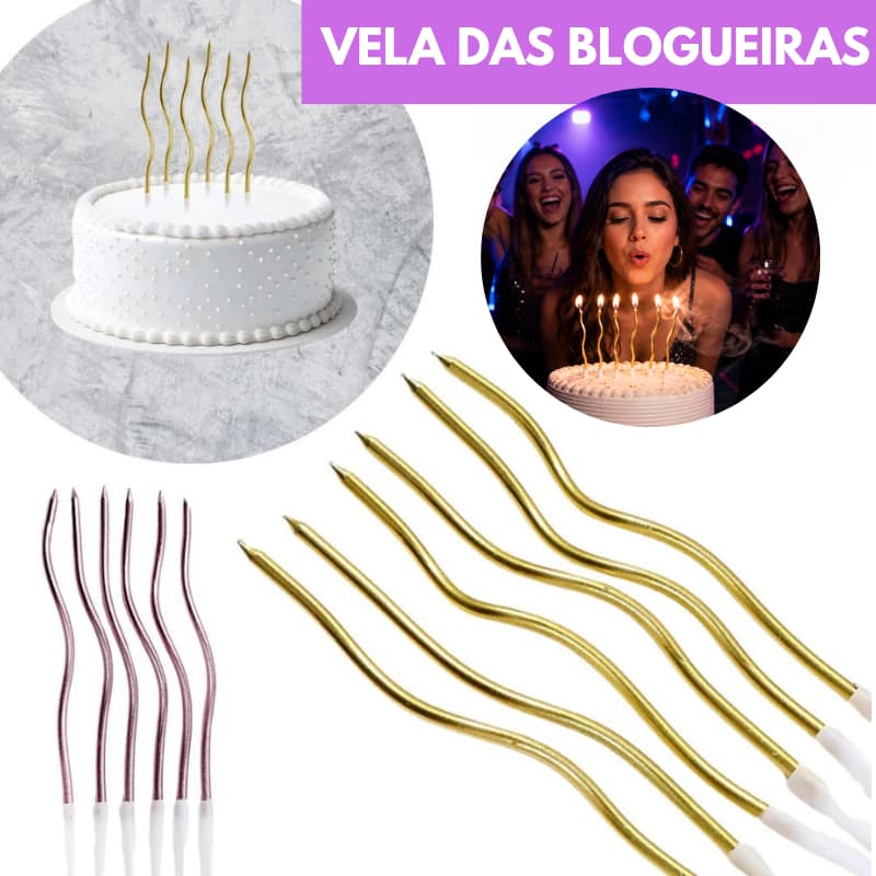 Kit 6 Velas de Aniversário Curvas Parafina Luxo para Bolo Decoração Festa Casamento