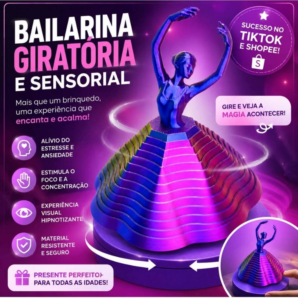 Bailarina Giratória Decorativa Anti Stress Sensorial Articulada Fidget