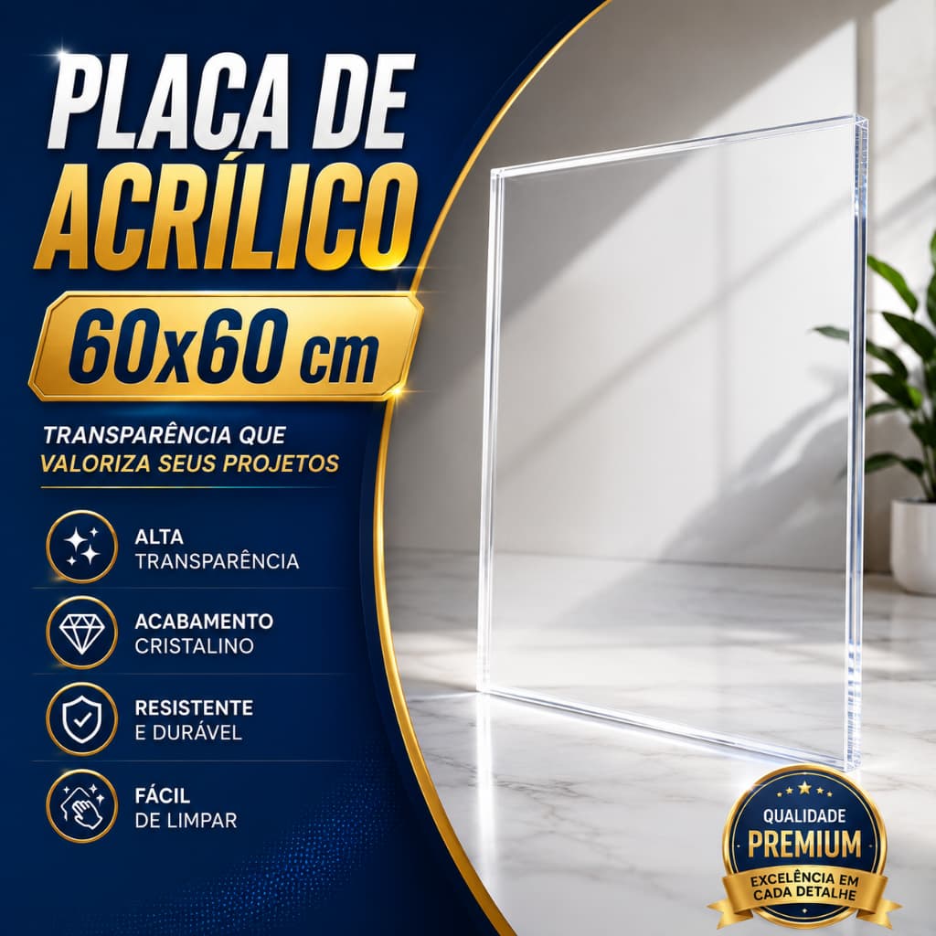 Placa Acrílica Transparente 60x60cm Corte Laser 2mm a 10mm Alta Qualidade