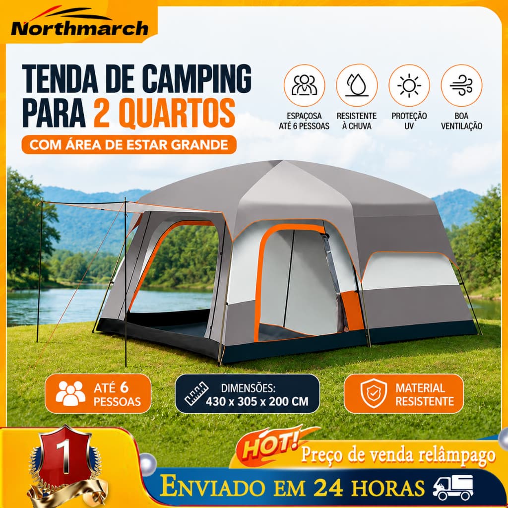 Barraca de Camping Portátil Resistente à Chuva Anti-UV para Família ao Ar Livre