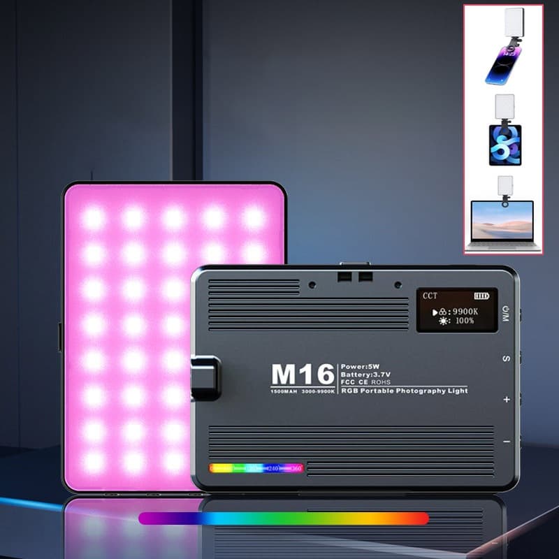 Iluminador LED RGB Portátil Luz Preenchimento para Fotos e Lives 110v/220v Preto
