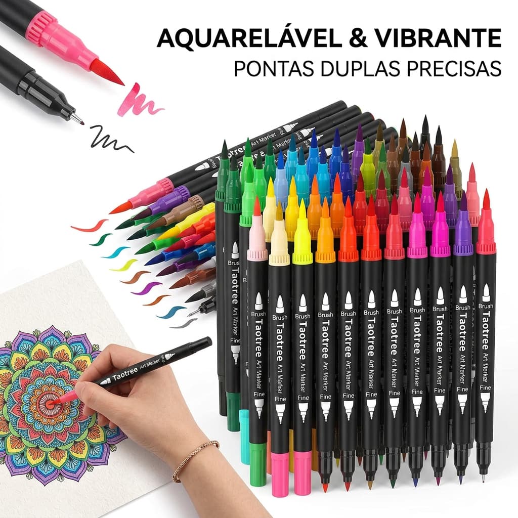 Kit 48/80 Canetas 2 em 1 Brush Lettering e Ponta Fina Dual Pen Para Calligrafia, Desenho Artístico