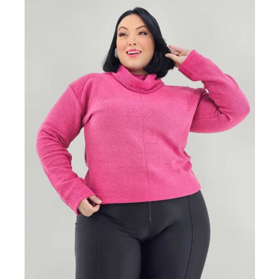 Blusa Plus Size Gola Boba Manga Longa de Tricô