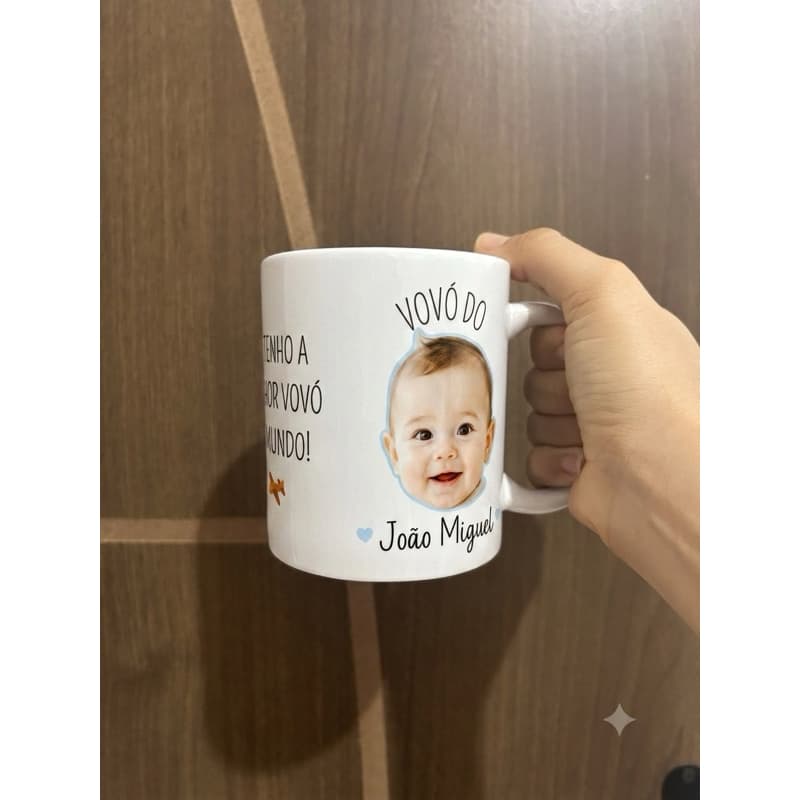 Caneca Personalizada para Vovó com Foto e Nome do Neto | Presente Criativo para Avó