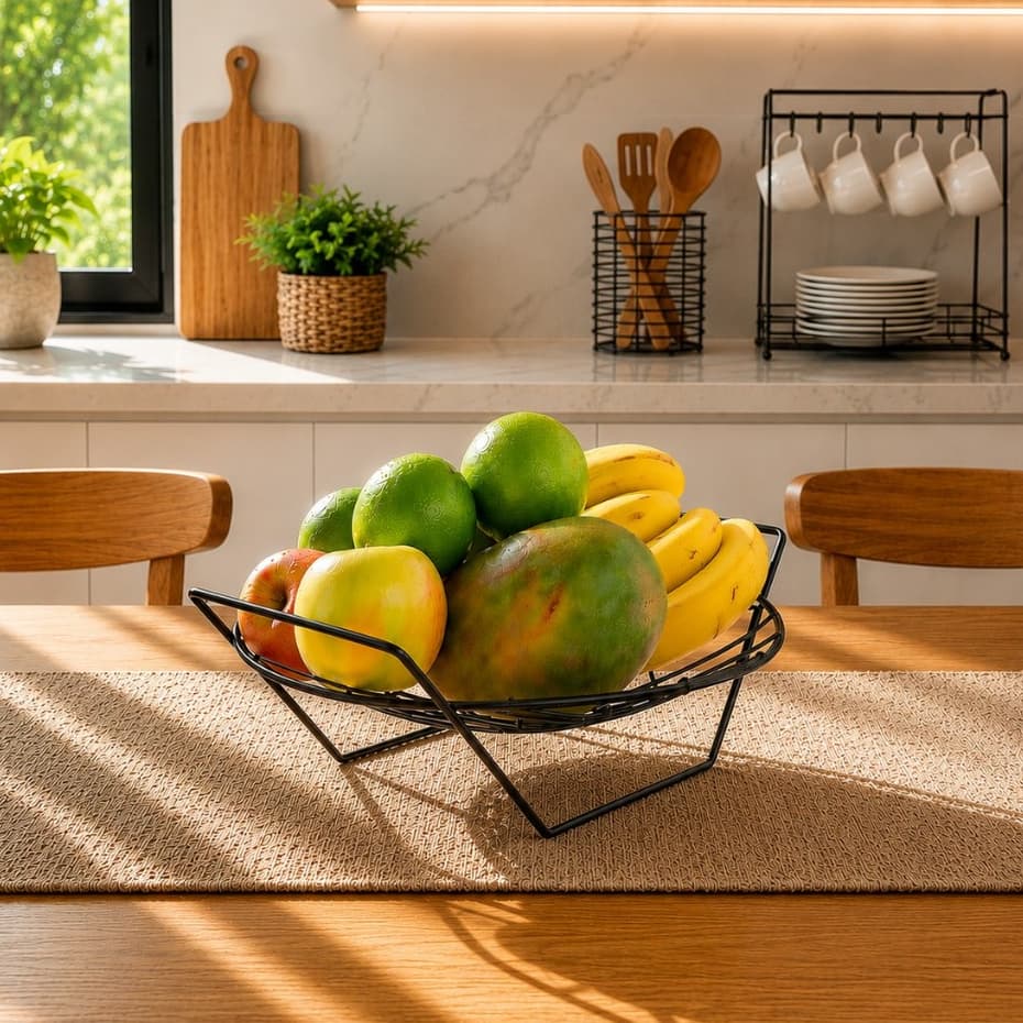 Fruteira Aramada de Mesa Redonda Luxo Design Moderno para Bancada de Cozinha Águia de Aramados
