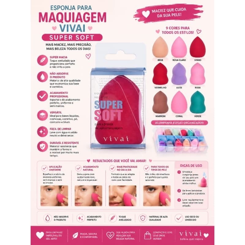 Esponja maquiagem super soft Vivai