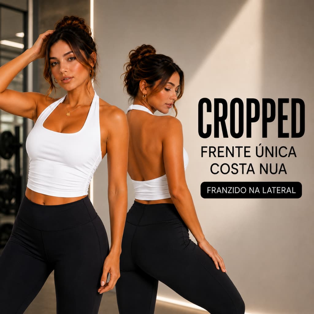 Top Cropped Frente Única Feminino Costa Nua Franzido Ajustado Suplex Premium