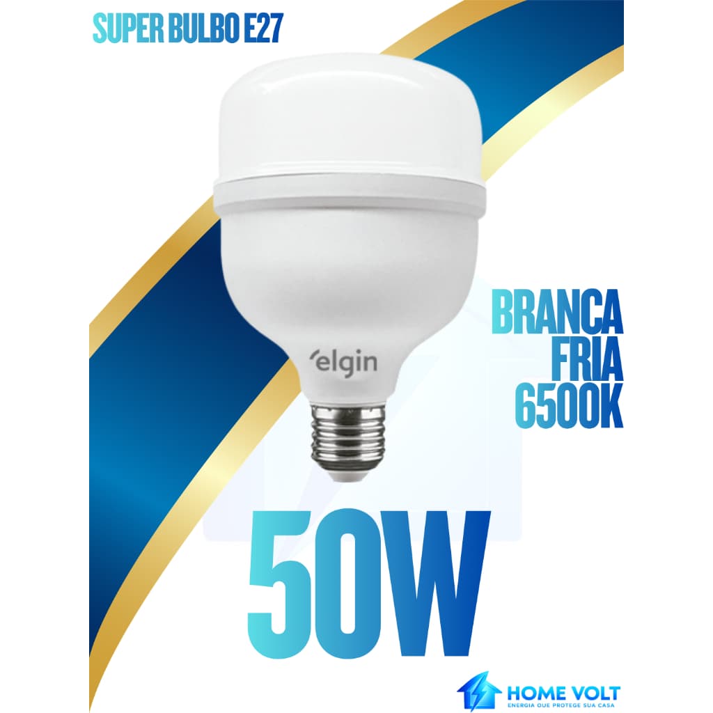 KIT com 2 / 3 / 5 / 7 / 9 e 12 Lâmpada LED Super Bulbo Elgin 50W Branco Frio  E27  Econômica INMETRO